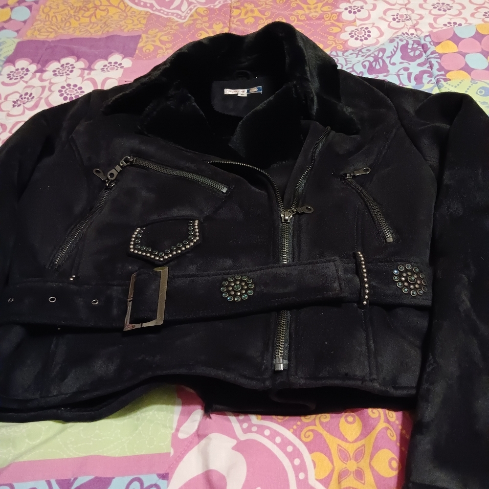 🧸Bejeweled bomber jacket black M - Picture 2 of 10